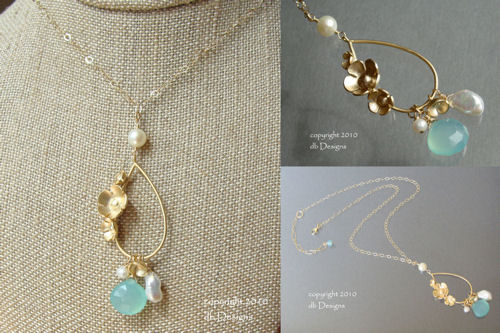 Golden Floral Bouquet Necklace with dangles of Faceted Custom Gemstone and cultured pearls-Golden Floral Bouquet necklace with dangles of custome faceted gemstone and cultured pearls, unique custom jewelry gift for bridesmaids, mothers, grandmothers, flower pendant, gold filled chain