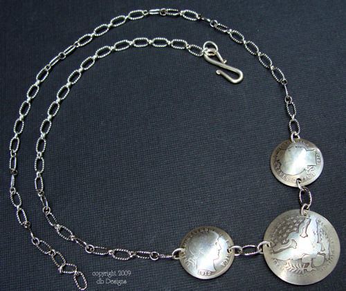 Early 1900's Triple Silver Barber Coin Necklace-silver coin necklace, dime necklace, vintage coins, barber coins