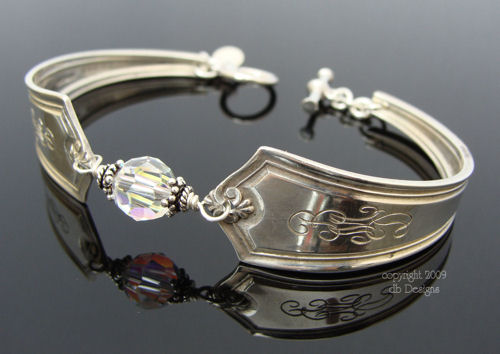 Vintage Sterling Silver Spoon Bracelet, Gorham Rosette - Crystal-spoon bracelet, sterling spoon bracelet, wallace princess mary spoon, vintage