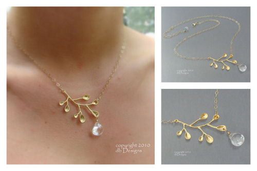 Golden Twig Necklace with a Custom Gemstone in 14k gold filled-Gold and custom gemstone branch twig  necklace, briolette, branch necklace, gold necklace, gemstone jewelry, organic jewelry, wedding jewelry, custom bridesmaid jewelry gift