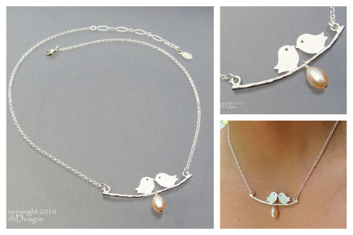 Silver Love Bird and Cultured Pearl Necklace-Silver Love Bird and Cultured Pearl Necklace, Sterling silver rhodium Necklace simple everyday elegance, Custom jewelry for mom, simply elegant bridal jewelry, Unique custom jewery gift for bridemaids graduates  moms
