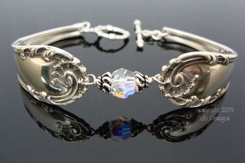 Vintage Sterling Silver Spoon Bracelet - Crystal-spoon bracelet, sterling silver, vintage, swarovski crystal