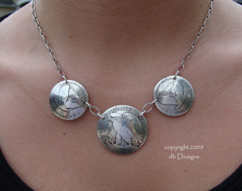 Walking Liberty Half Dollar Eagle Side Coin Necklace-coin necklace, vintage coin necklace, walking liberty half dollar, mercury dimes, silver coin necklace