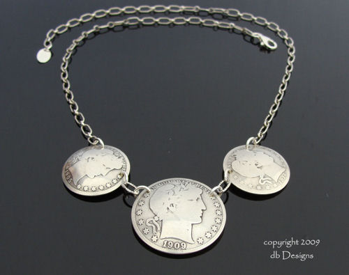 Antique Barber Half Dollar Triple coin Necklace-silver coin necklace, vintage silver coins, coin jewelry, vintage necklace