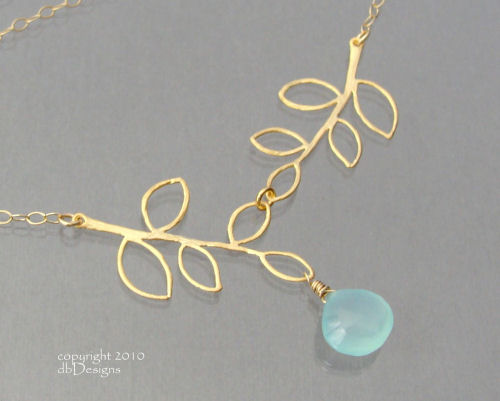 Golden Leaves and Custom Faceted Gemstone Briolette Necklace in 14k gold filled-Golden Leaves and Custom Faceted Gemstone Briolette Necklace in 14k gold filled, unique custom jewelry gift for bridesmaids mother grandmothers