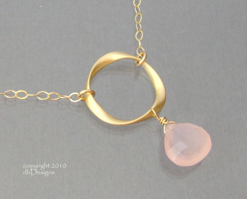 Golden Twisted Ring Necklace with Custom Gemstone Briolette in 14k gold filled-Golden Twisted Ring Necklace with Custom Gemstone Briolette in 14k gold filled, matte gold twisted ring necklace, custom gemstone gold bridal jewelry, unique custom gold gemstone bridesmaid jewelry